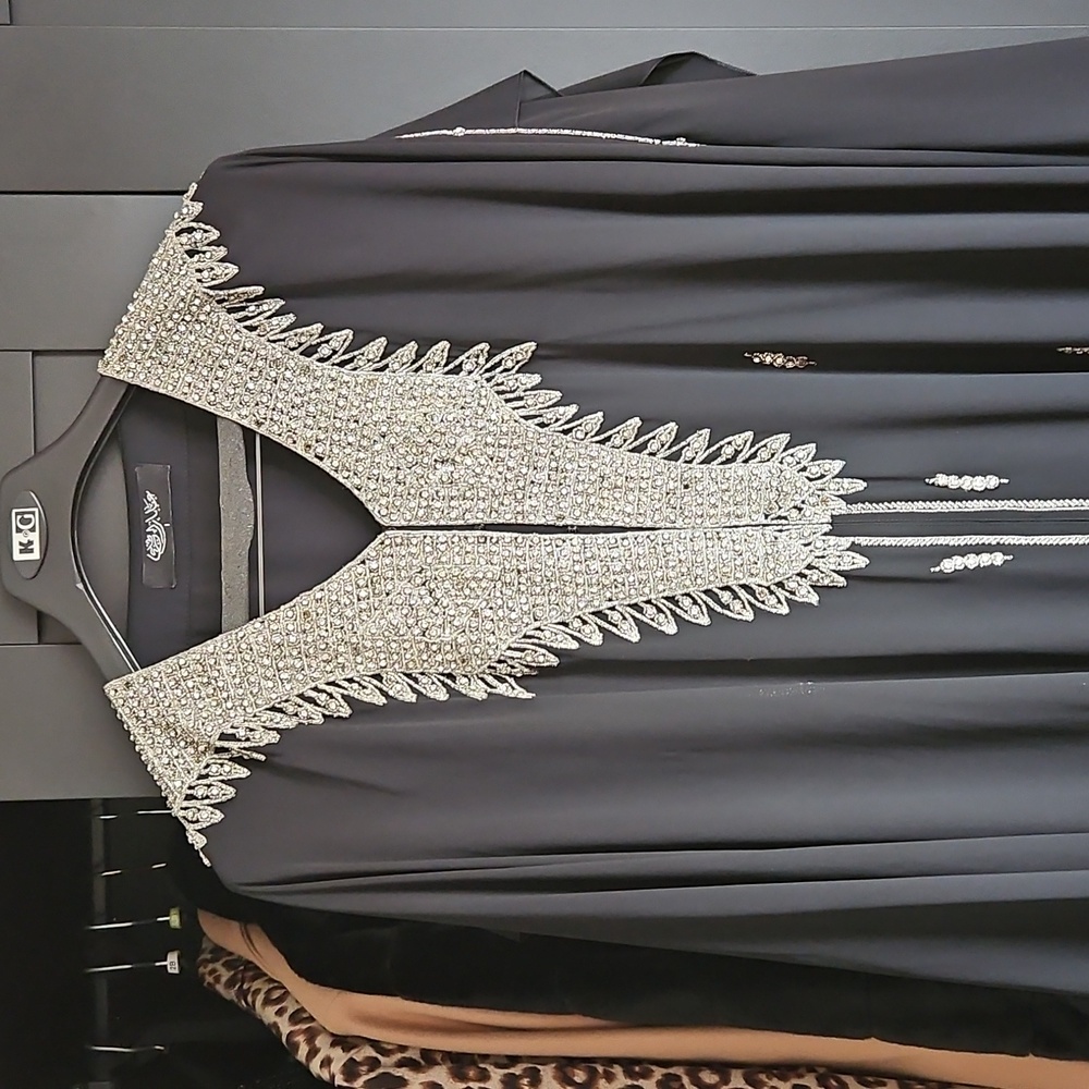 Black Abaya with Silver Embellishments